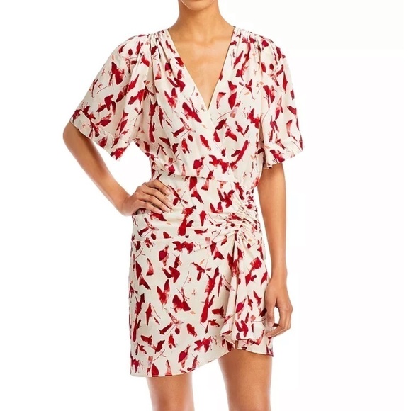 IRO Carta Printed V Neck Red Cream Dress 36 - Picture 1 of 6